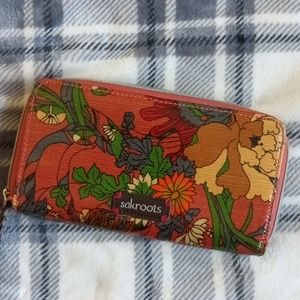 Sakroots Orange Green Floral Coated Canvas Wallet